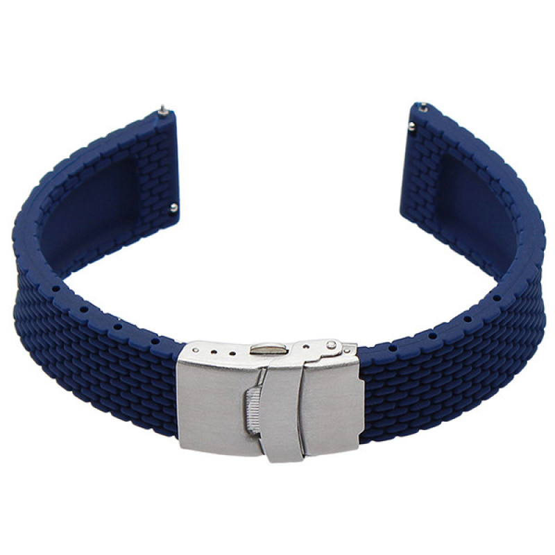 М'ЯКИЙ СИЛІКОНОВИЙ ЗМІННИЙ РЕМІНЕЦЬ ДЛЯ ГОДИННИКА З СИСТЕМОЮ ШВИДКОЇ ЗАМІНИ, ЗАСТІБКА З НЕРЖАВІЮЧОЇ СТАЛІ, 24 ММ Синій