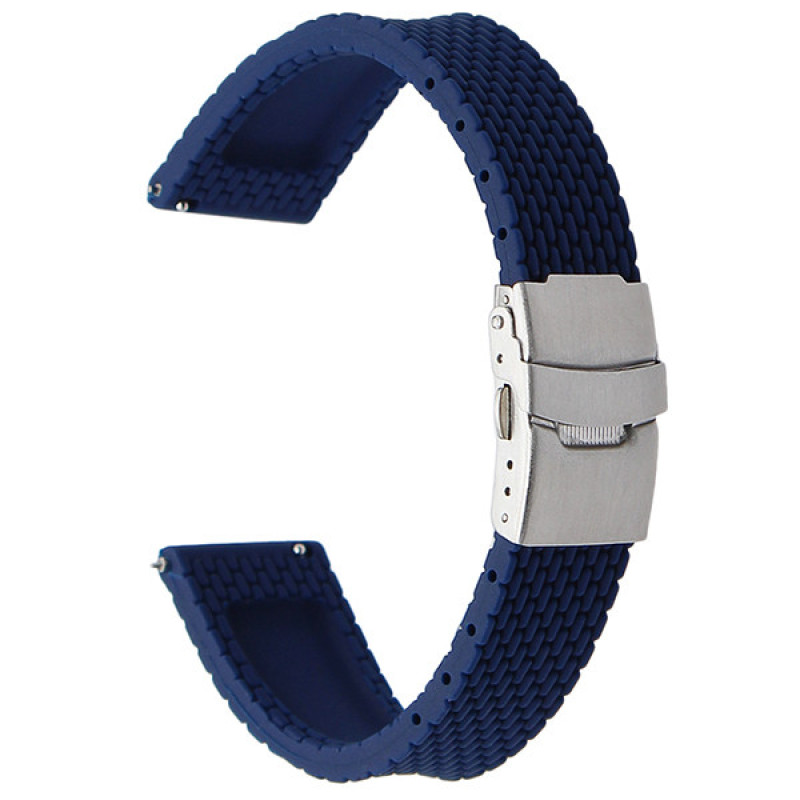 М'ЯКИЙ СИЛІКОНОВИЙ ЗМІННИЙ РЕМІНЕЦЬ ДЛЯ ГОДИННИКА З СИСТЕМОЮ ШВИДКОЇ ЗАМІНИ, ЗАСТІБКА З НЕРЖАВІЮЧОЇ СТАЛІ, 24 ММ Синій