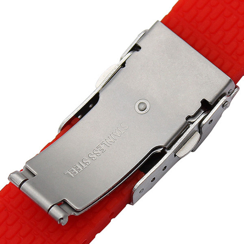 М'ЯКИЙ СИЛІКОНОВИЙ ЗМІННИЙ РЕМІНЕЦЬ ДЛЯ ГОДИННИКА З СИСТЕМОЮ ШВИДКОЇ ЗАМІНИ, ЗАСТІБКА З НЕРЖАВІЮЧОЇ СТАЛІ, 24 ММ Червоний