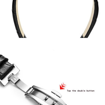 Змінна шкіряна ремінка 22 мм з застібкою "бабочка" Чорний з чорним рядком