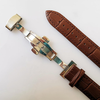 Змінна шкіряна ремінка 22 мм з застібкою "бабочка" Коричневий з коричневим рядком