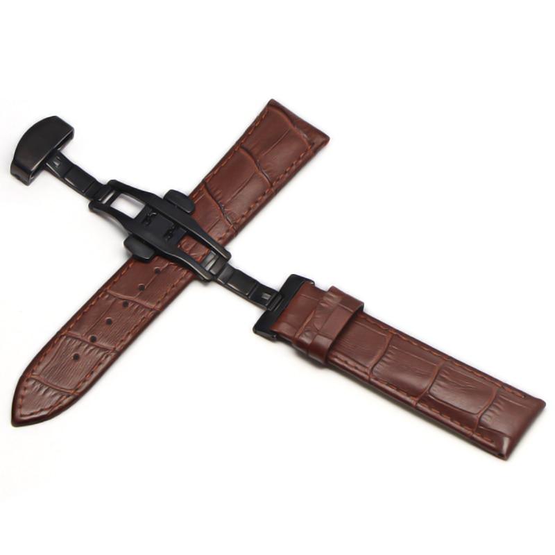 Змінна шкіряна ремінка 22 мм з застібкою "бабочка" Коричневий застібка чорна