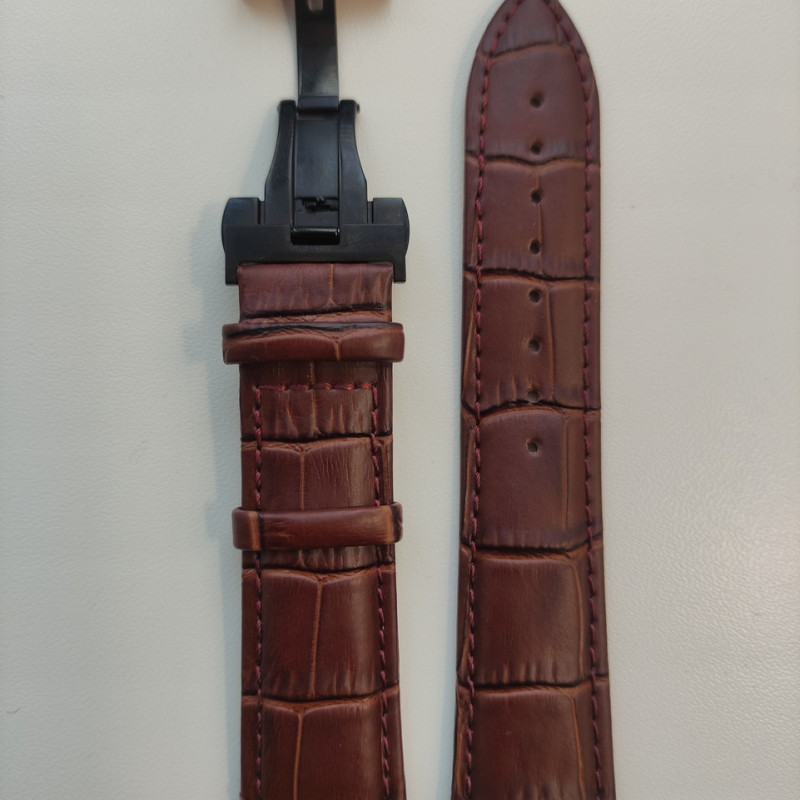 Змінна шкіряна ремінка 24 мм с застібкою "бабочка" Коричневий застібка чорна