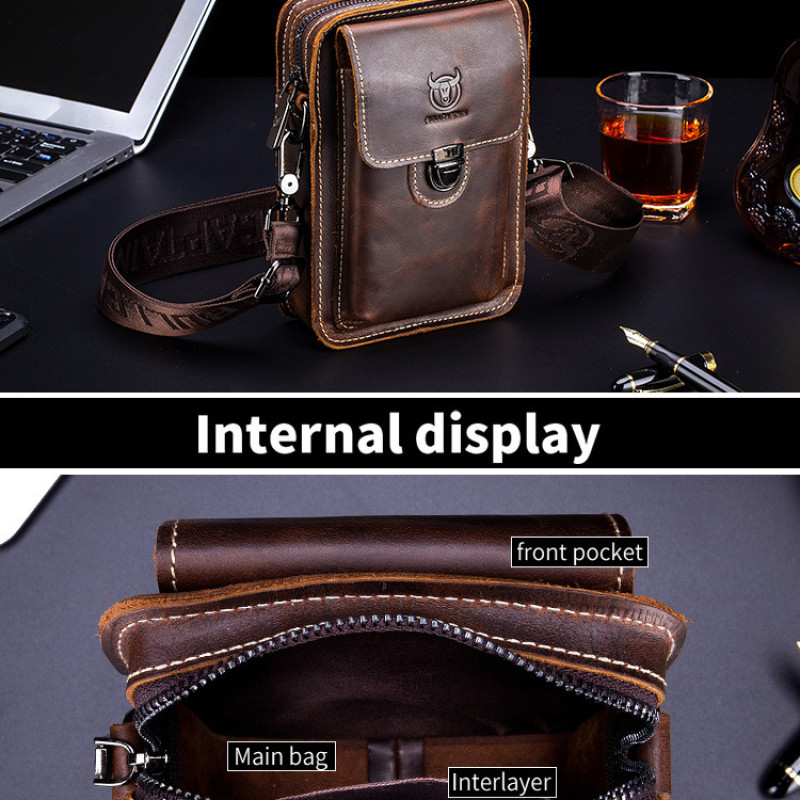 Чоловіча сумка з натуральної шкіри CRAZY HORSE крейзі хорс, месенджер для телефону, сумка на ремінь, на плече