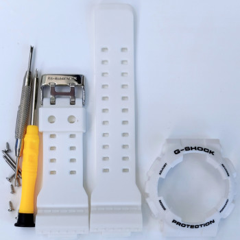 Casio ремінець + безель (рант) для G-SHOCK GA-100 / GA-110 / GA-120 / GD-100 / GD-100 / GD-120/ GAX-100/GLS-100 Матовий Білий із