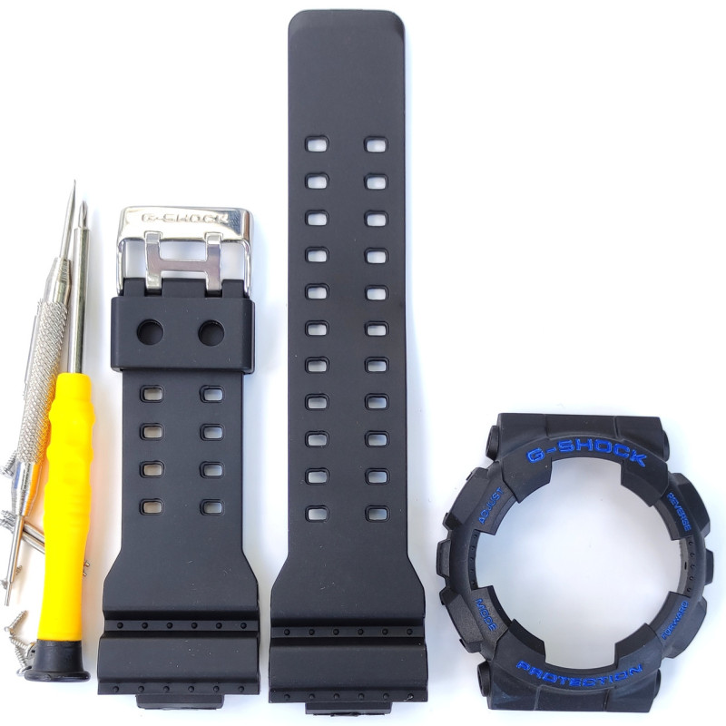 Casio ремінець + безель (рант) для G-SHOCK GA-100 / GA-110 / GA-120 / GD-100 / GD-100 / GD-120/ GAX-100/GLS-100 Матовий Чорний із