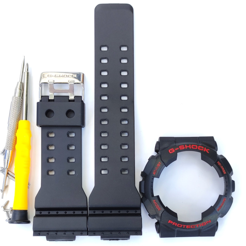 Casio ремінець + безель (рант) для G-SHOCK GA-100 / GA-110 / GA-120 / GD-100 / GD-100 / GD-120/ GAX-100/GLS-100 Матовий Чорний із