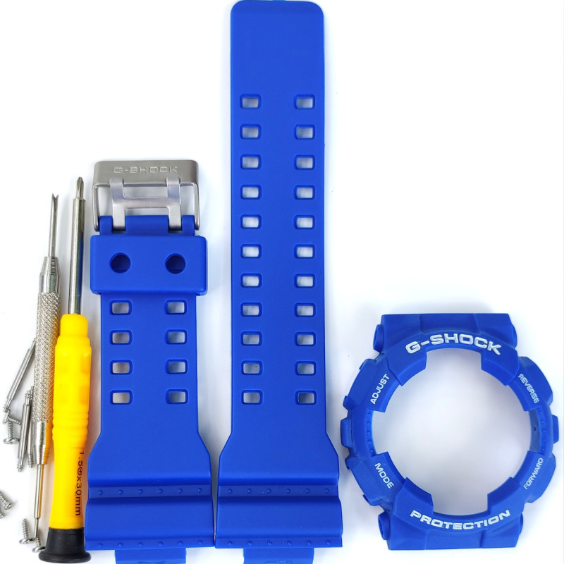 Casio ремінець + безель (рант) для G-SHOCK GA-100 / GA-110 / GA-120 / GD-100 / GD-100 / GD-120/ GAX-100/GLS-100 Матовий Синій із