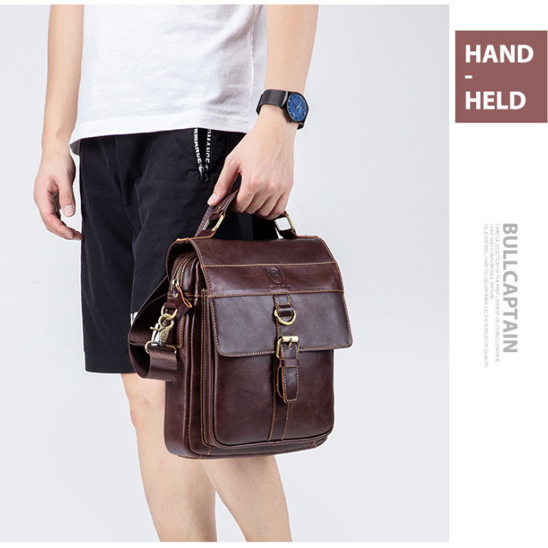 Шкіряна повсякденна ділова чоловіча сумка з натуральної шкіри. Чорна