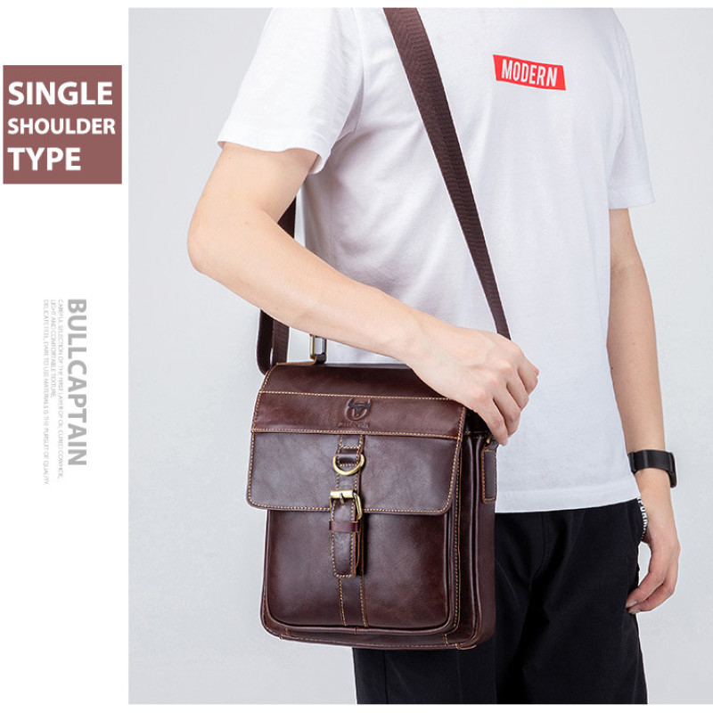 Шкіряна повсякденна ділова чоловіча сумка з натуральної шкіри. Чорна