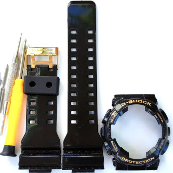 Casio ремінець + безель для G-SHOCK GA-100 / GA-110 / GA-120 / GD-100 / GD-120 / GAX-100 / GLS-100 Глянцевий Чорний із жовтим