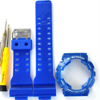 Casio ремінець + безель для G-SHOCK GA-100 / GA-110 / GA-120 / GD-100 / GD-120 / GAX-100 / GLS-100 Глянцевий Синій із білим