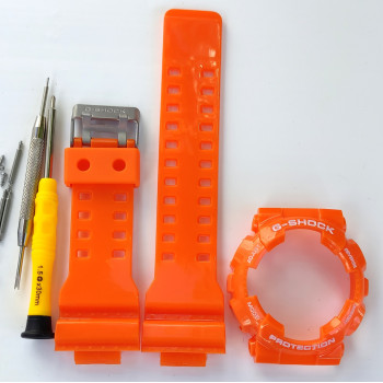 Casio ремінець + безель для G-SHOCK GA-100 / GA-110 / GA-120 / GD-100 / GD-120 / GAX-100 / GLS-100 Глянцевий Жовтогарячий із білим