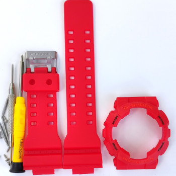 Casio ремінець + безель (рант) для G-SHOCK GA-100 / GA-110 / GA-120 / GD-100 / GD-100 / GD-120/ GAX-100/GLS-100 Матовий Червоний