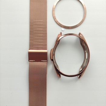 Samsung Galaxy Watch 3 41 / 45mm, Захисний Безель. Чохол. Ремінець. Рожеве золото