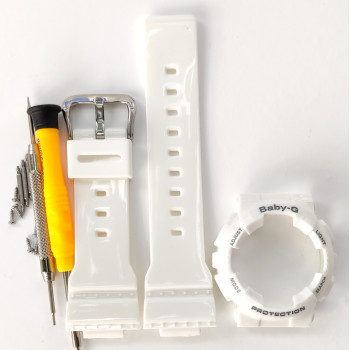 Casio ремінець + безель (рант) для годинника Casio Baby-G BA-110 / BA-111 / BA-112 Білий. Глянсовий