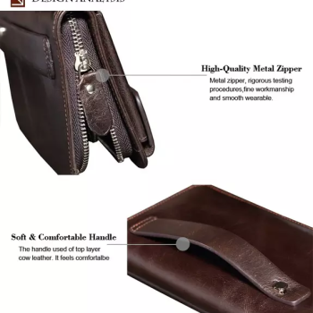 Багатофункціональний клатч-гаманець із натуральної шкіри. Коричневий