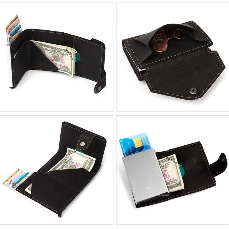 Гаманець кредитниця із натуральної шкіри Crazy Horse з алюмінієвим відсіком для RFID захисту