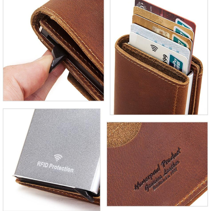 Гаманець кредитниця із натуральної шкіри Crazy Horse з алюмінієвим відсіком для RFID захисту