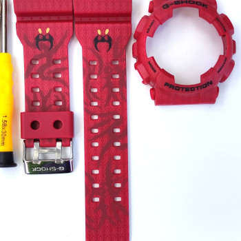 Casio ремінець + безель (рант) для G-SHOCK GA-100 / GA-110 / GA-120 / GD-100 / GD-100 / GD-120/ GAX-100/GLS-100 Матовий Червоний.