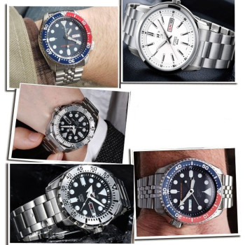 Браслет для годинника Seiko SKX007 / 009 / 173 / 175 / SRPD63K1 з нержавіючої сталі 22 мм, кріплення півмісяць