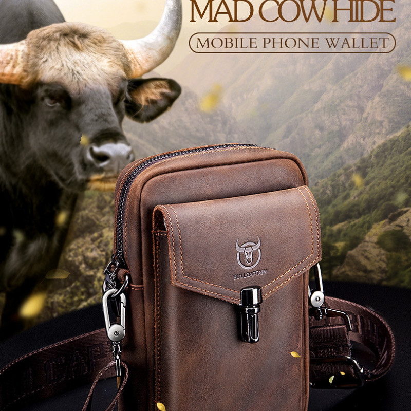 Чоловіча сумка з натуральної шкіри CRAZY HORSE крейзі хорс, месенджер для телефону, сумка на ремінь на плече