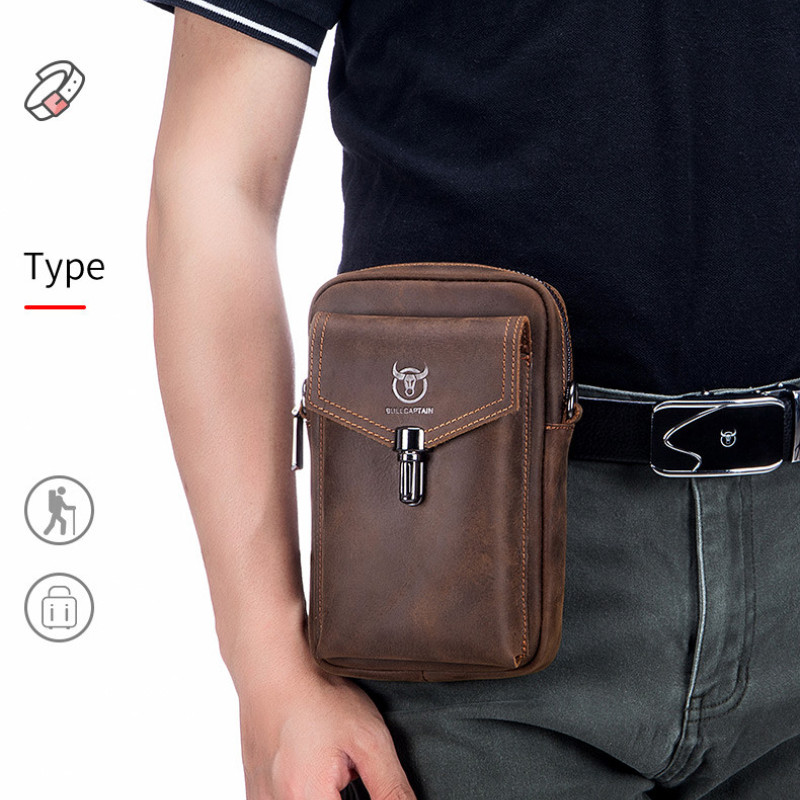 Чоловіча сумка з натуральної шкіри CRAZY HORSE крейзі хорс, месенджер для телефону, сумка на ремінь на плече