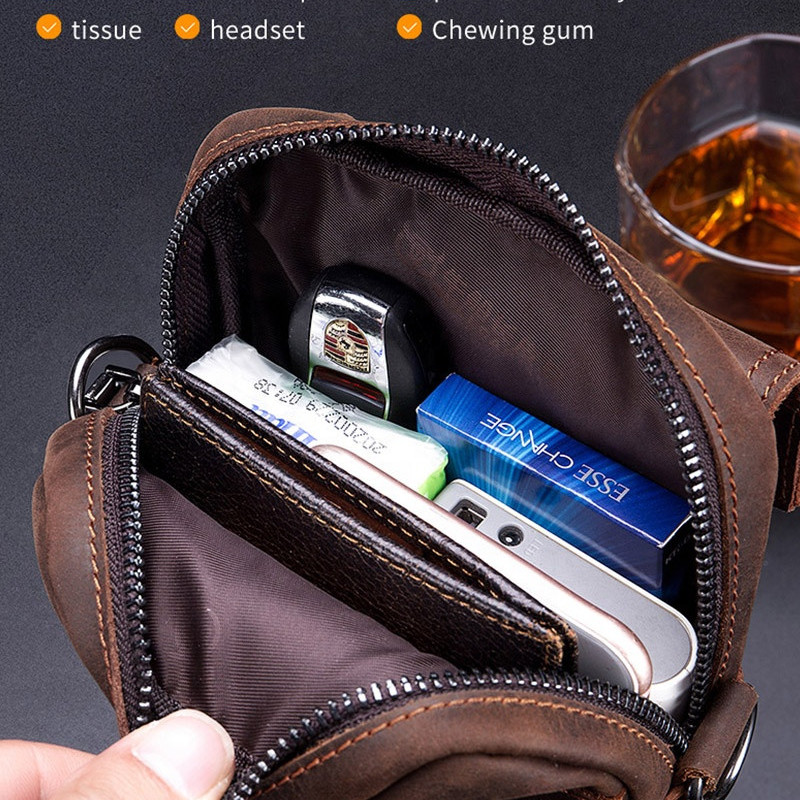 Чоловіча сумка з натуральної шкіри CRAZY HORSE крейзі хорс, месенджер для телефону, сумка на ремінь на плече