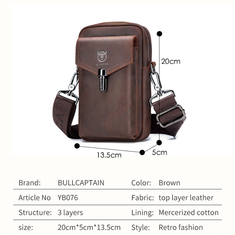Чоловіча сумка з натуральної шкіри CRAZY HORSE крейзі хорс, месенджер для телефону, сумка на ремінь на плече