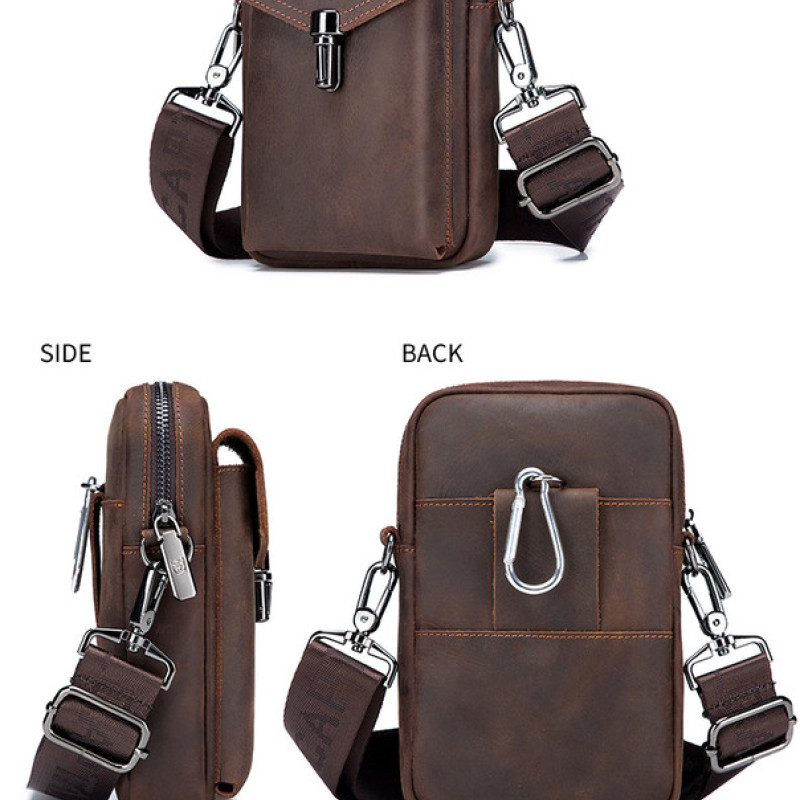 Чоловіча сумка з натуральної шкіри CRAZY HORSE крейзі хорс, месенджер для телефону, сумка на ремінь на плече