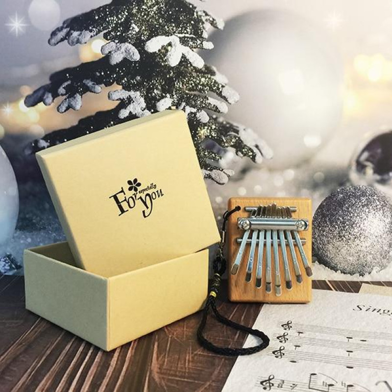 Міні калімба на 8 язичків (нот), з натурального дерева. Коричневий