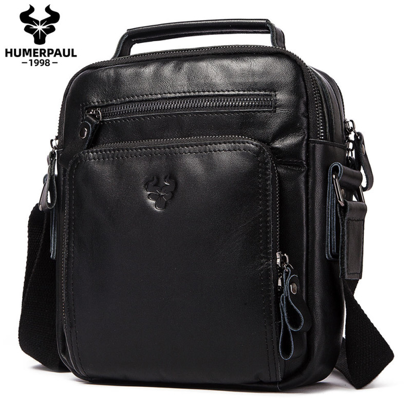 Чоловіча сумка з натуральної шкіри. Чорна