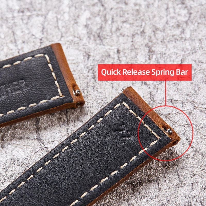 Ремінець для годинника з натуральної шкіри Crazy horse, із системою швидкої заміни 22 мм Чорний, чорна пряжка