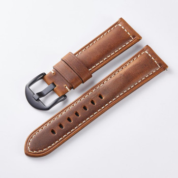 Ремінець для годинника з натуральної шкіри Crazy horse, із системою швидкої заміни 22 мм Темно-коричневий, чорна пряжка