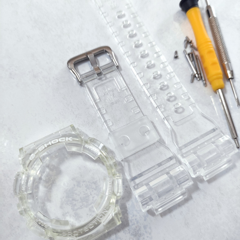 Casio ремінець + безель (рант) для годинника Casio Baby-G GMA-S110 / S120 / S130 / S140 Прозорий