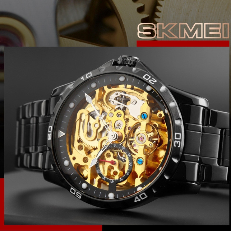 Чоловічий механічний годинник скелетон Skmei 9230 чорні