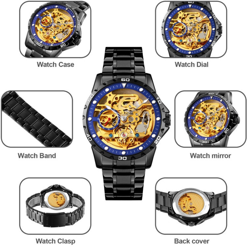 Чоловічий механічний годинник скелетон Skmei 9230 чорні