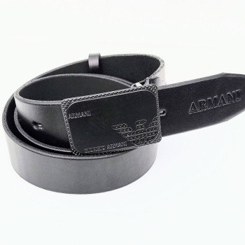 Ремінь чоловічий шкіряний із чорною пряжкою. Чорний