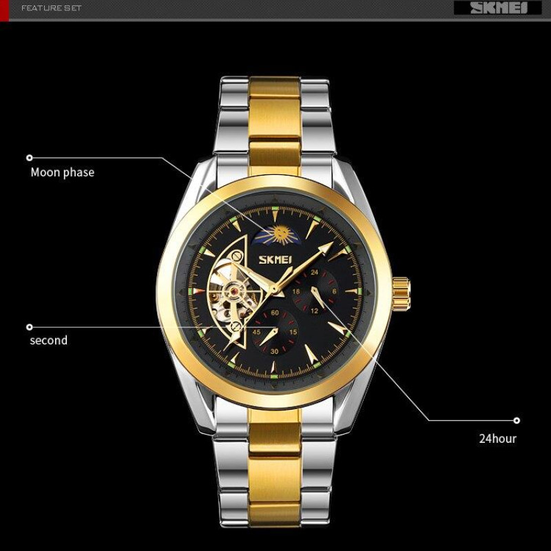 Чоловічий механічний годинник скелетон Skmei 9237. Чорні