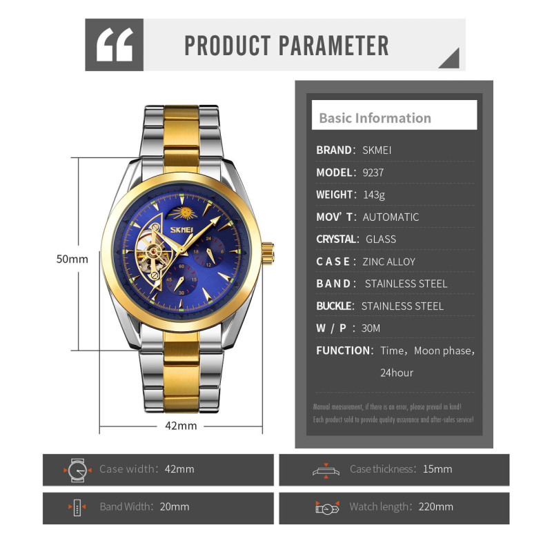 Чоловічий механічний годинник скелетон Skmei 9237. Чорні