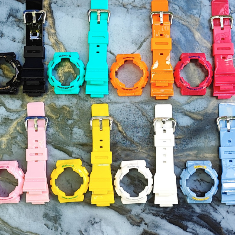 Casio ремінець + безель (рант) для годинника Casio Baby-G BA-110 / BA-111 / BA-112 Чорний. Глянсовий