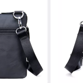 Маленька чоловіча шкіряна сумка через плече. Чорна