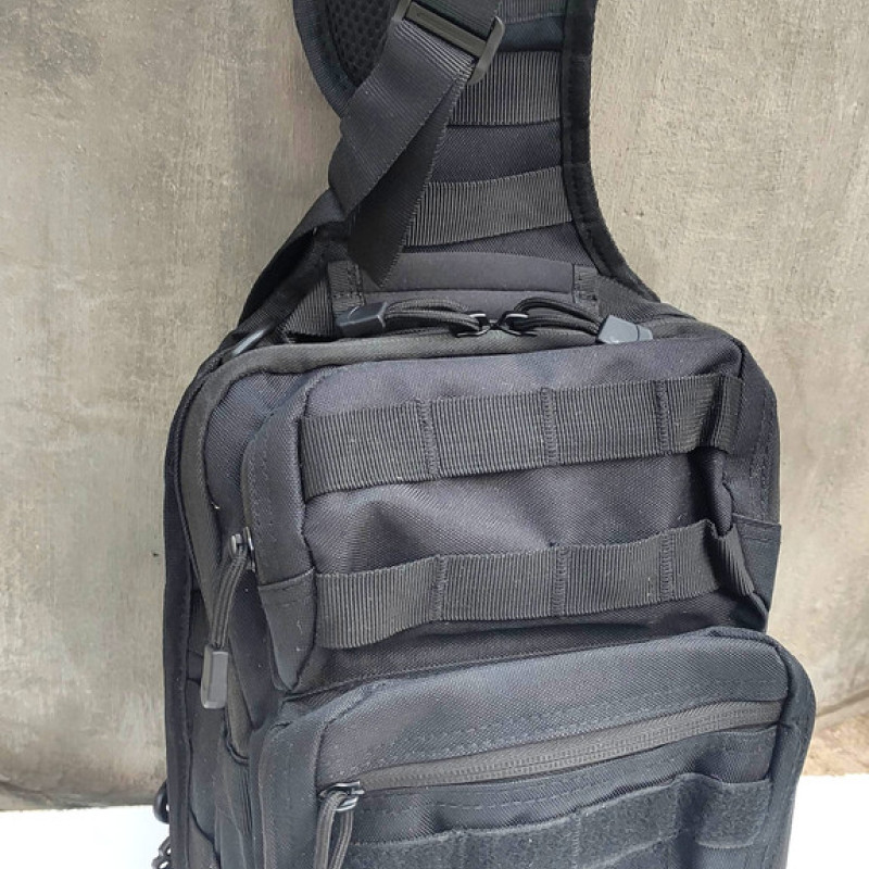 Нагрудна сумка з швидким скиданням чоловіча тактична сумка на багато відділень багатофункціональна. Чорна