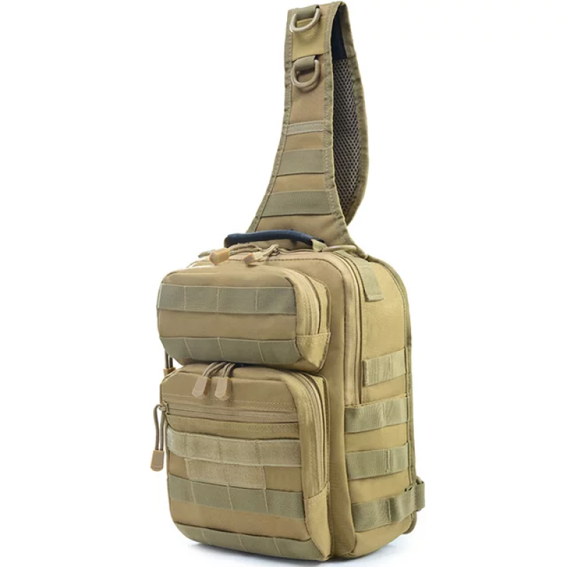 Нагрудна сумка з швидким скиданням чоловіча тактична сумка на багато відділень багатофункціональна. Койот