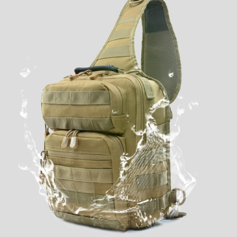 Нагрудна сумка з швидким скиданням чоловіча тактична сумка на багато відділень багатофункціональна. Койот