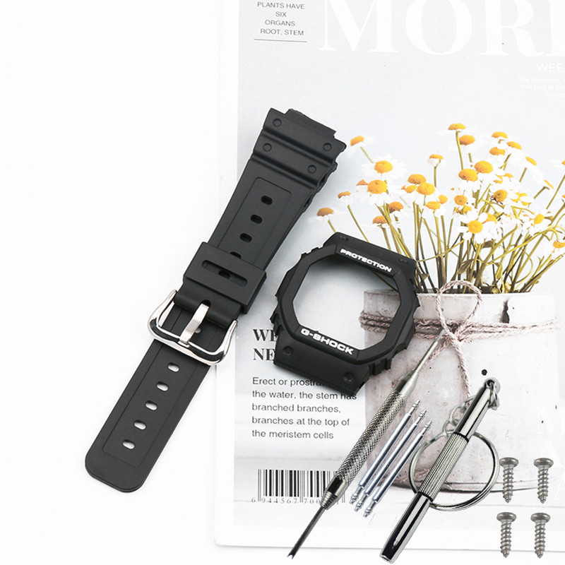 Комплект корпус ( рант) + ремінець, для Casio G-SHOCK DW-5610/GW-M5610/GLX-5600/G-5600E/GW-M5630 та ін. Чорний із білими написами