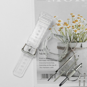 Ремінець, безель (рант) для годинника Casio G-SHOCK GA-2100 / GA-2110 Прозорий із чорними написами