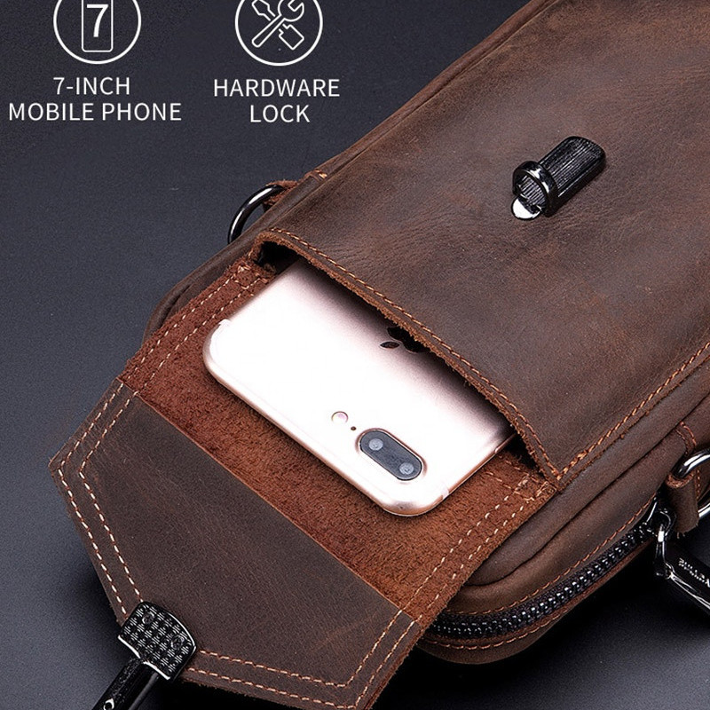 Чоловіча сумка з натуральної шкіри CRAZY HORSE крейзі хорс, месенджер для телефону, сумка на ремінь, на плече