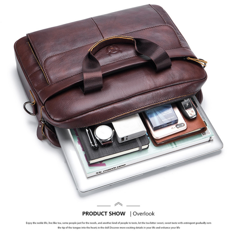 Чоловічий діловий портфель з натуральної шкіри, повсякденна сумка через плече в стилі ретро