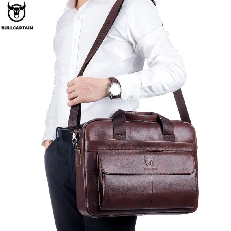 Чоловічий діловий портфель з натуральної шкіри, повсякденна сумка через плече в стилі ретро